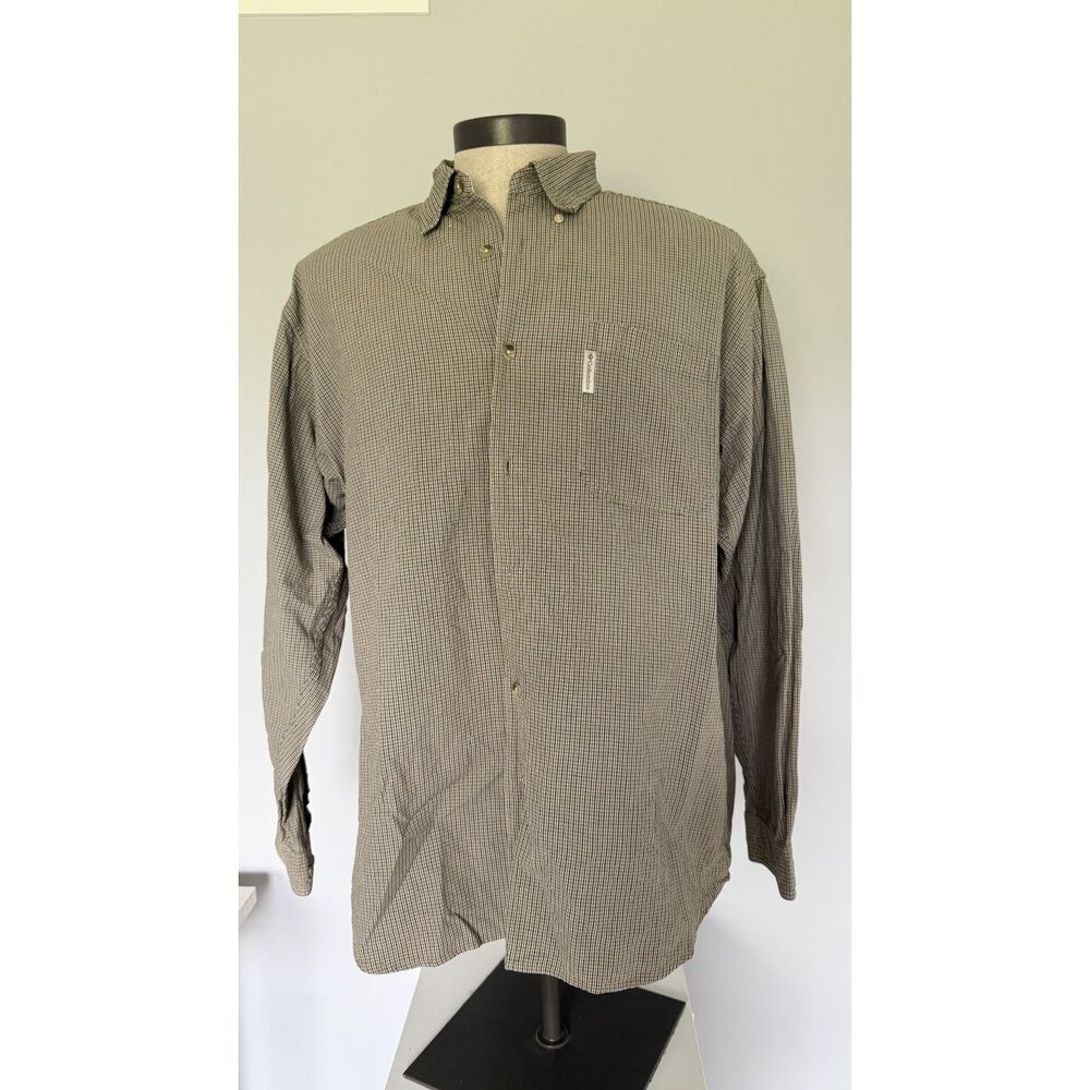 Columbia Men's Khaki Green Plaid Button Up XL 100% Cotton